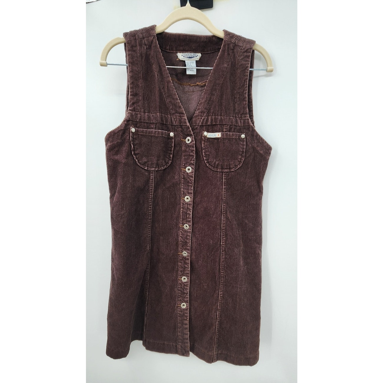Vintage Gasoline Industry Brown Corduroy Sleeveless Mini Dress Size Medium